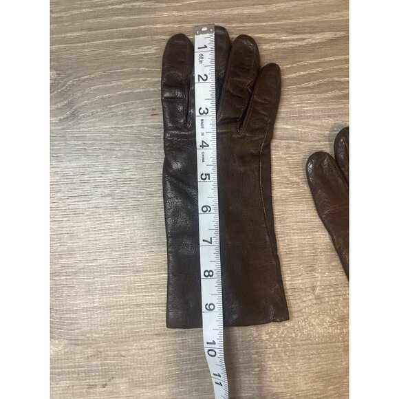 Vintage 80s 90s Brown Leather Ladies LIned Gloves Sz S - Picture 6 of 6